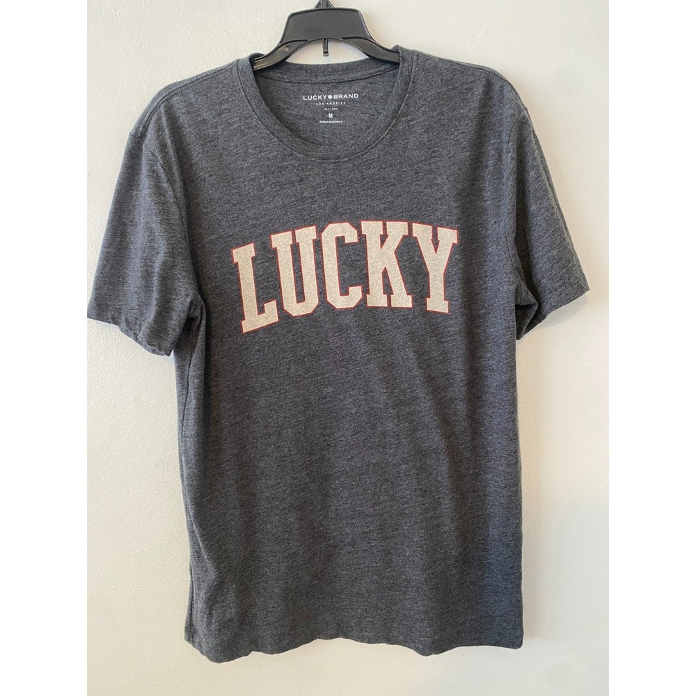 Lucky Brand T-Shirt Mens  Large Gray Graphic Logo short sleeve crew neck SOFT!